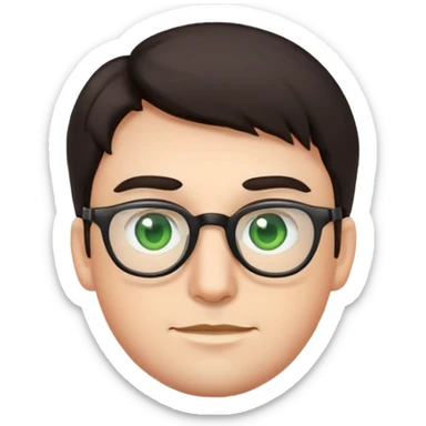 basic male emoji face with glasses, dark hair, and green eyes sticker