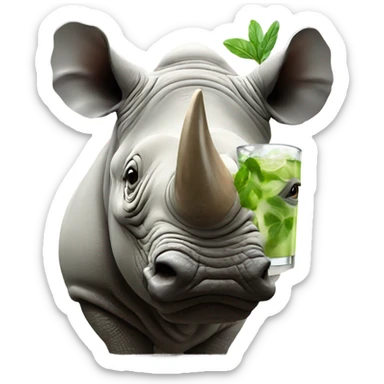 A rhino drinking a mojito sticker