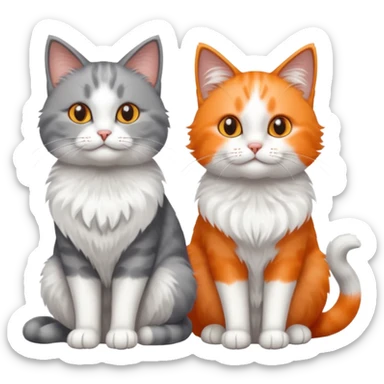 a realistic looking very fluffy grey and white cat with grey legs and white paws, sitting next to another cat sticker
