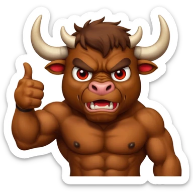 Angry bull emoji showing thumbs up (Like) sticker