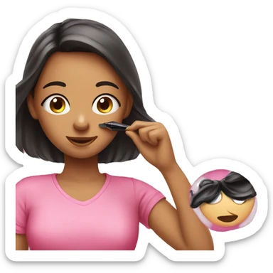 Girl in pink shirt putting on mascara  sticker