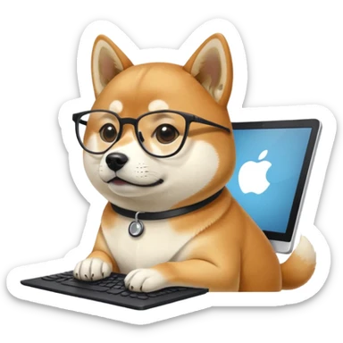 shiba inu with eye glasses and computer creative sticker