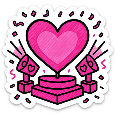 heart-shaped stage with spotlights and confetti, using various pink tones to evoke the excitement of Eurovision sticker