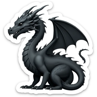 iOS sticker, minimal dragon symbol, monochrome black, dark fantasy sticker