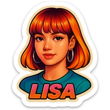 close-up portrait of Lisa from Blackpink, vibrant and nostalgic sticker