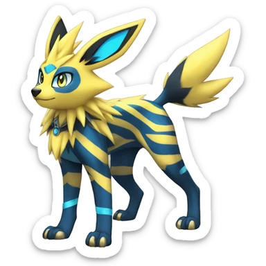 Anthro Edgy Cool Zeraora-Lombax-Jolteon-Pokémon-Fakémon with shiny blue stripes Full Body Detailed High Quality sticker