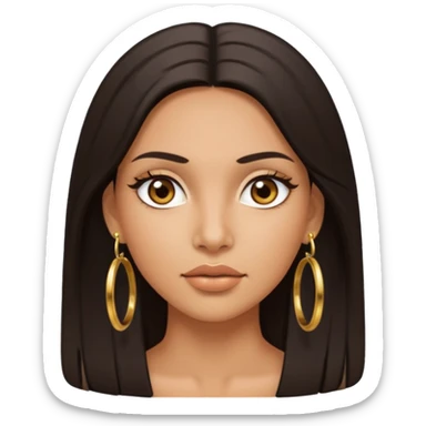 Attractive tan hispanic woman with a wide face, baddie look, Long straight dark hair and gold hoop earrings and brown eyes sticker
