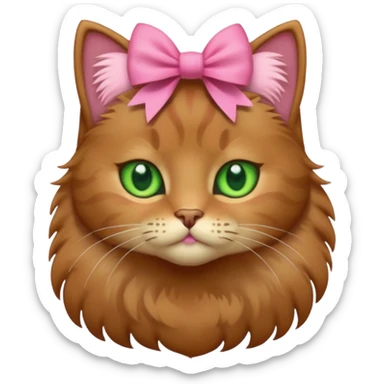   brown cat with green eyes and a pink bow sticker