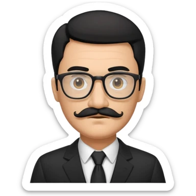 black hair dad in black suit and glasses with mustache sticker