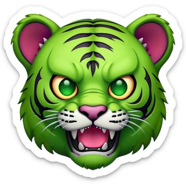 zombie tiger face with green skin and stitches for Twitch emote sticker