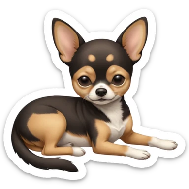A high-resolution photo-realistic digital illustration of a cute mainly  black and tan chihuahua with eyes closed shut sleeping lazily on the ground sticker