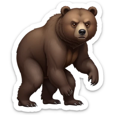 Intimidating dark brown bear on four legs with serious expression, fierce eyes, natural stance, realistic details sticker