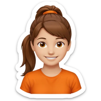 brown hair girl with ponytail and orange shirt older sticker