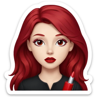 Chappell Roan (b.1998) with long dark red hair, makeup sticker