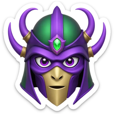 mystic knight with full face helmet and has he has purple and green eldricth powers sticker