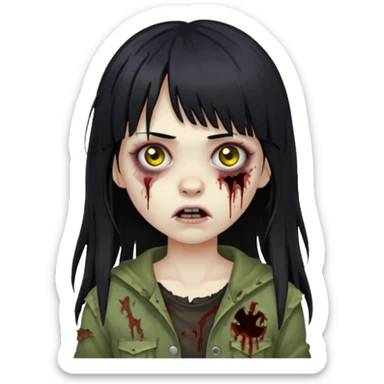 girl zombie with black long hair and bangs sticker