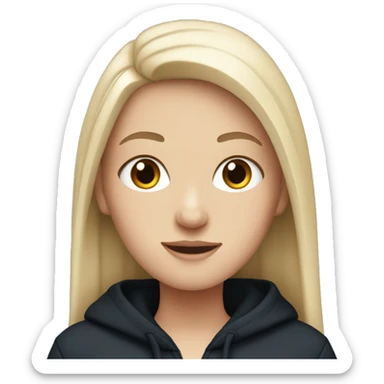 white girl with long straight dark blue hair wearing black hoodie sticker