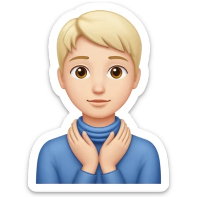 A person putting hands around neck sticker