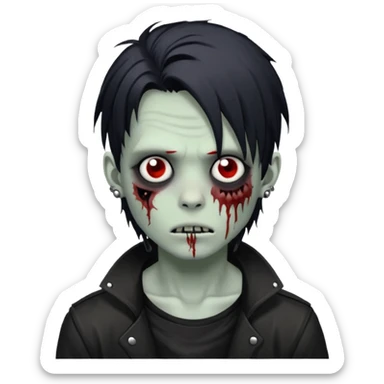 zombie boy with black anime wolfcut medium long hair and piercings sticker