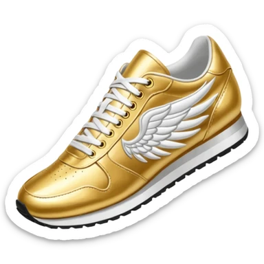 Gold low top track shoe with one white wing on each side of shoe sticker