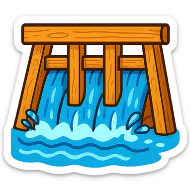 old wood dam with canal water, emoji style sticker