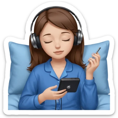 chica con pelo castaño ojos cerrados escuchando musica en pijama azul modo clean girl sticker