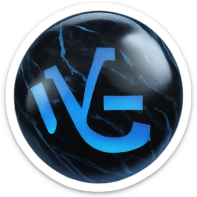 big blue "W" uppercase letter on black marble ball sticker