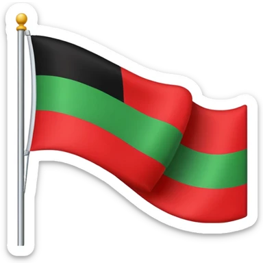 A flag with red on the top black in the middle and green on the bottom sticker
