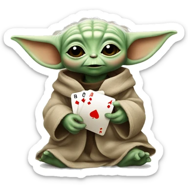 Baby yoda playing cards sticker