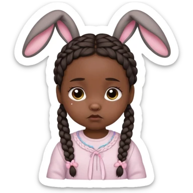 bunny ear accessory wearing baby braided dark hair sad  sticker