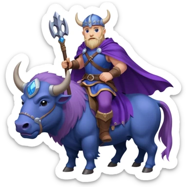 Purple Viking riding a blue bison sticker