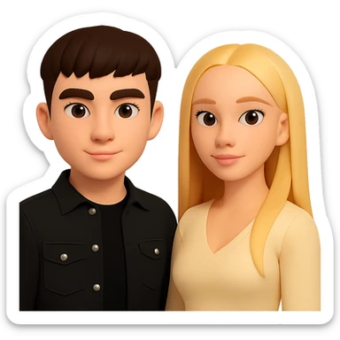 Slightly increase the volume of the upper body of the girl, significantly spread them apart from each other, make the skin color the same for both characters, keep the cartoon style, no background. sticker