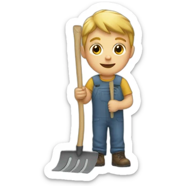 white kid holding a rake sticker