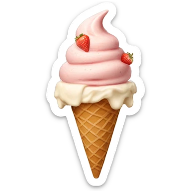Cream and strawberry ice cream with beige cone aesthetic sticker