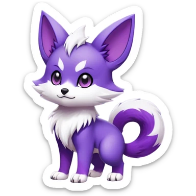  High quality Cute Cool Kawaii edgy Chibi Fur-Sona Purple fur, white belly, white tail-tip, black legs, black ears, Fakemon-Digimon-creature-animal-vernid-hybrid Full Body, facial markings sticker