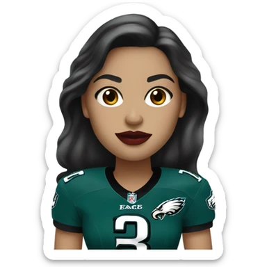  White skin female dark hair red lips wearing Philadelphia Eagles jersey sticker