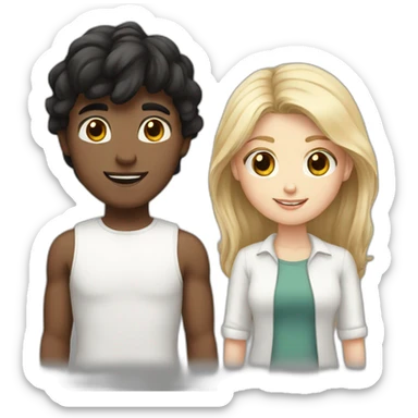 One white boy with black hair and white girl with brown hair sticker
