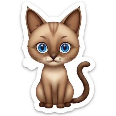 Brown siamese cat with blue squint eyes, full height sticker