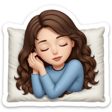 Um amenina super linda com cabelo marrom meio preto  com as pontas ondulado,  cabelo grande na cama deitada com o olho fechado  sticker