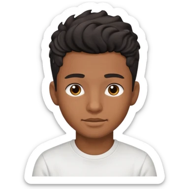 face emoji, brown-skinned teen, wavy black taper fade hairstyle, handsome, white t-shirt sticker
