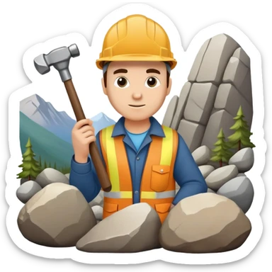 Geologist with hammer examining rocks in the Khibiny mountains sticker