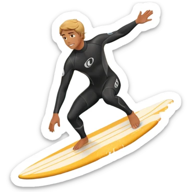A surfer riding a large wave, skillfully balancing on their board as the ocean crashes around them. The scene captures the energy and excitement of surfing, with the sun setting in the background and the water sparkling under the light. sticker