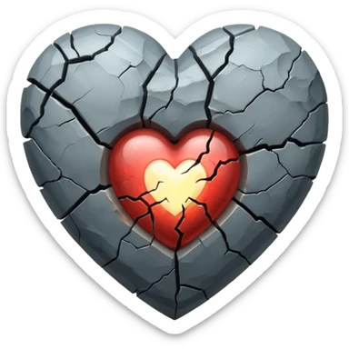 An old and barren grey heart with a small glowing transparent heart inside it sticker
