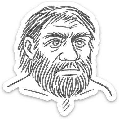 a bearded Neanderthal man with blue eyes, hand-drawn sketch style, detailed line art sticker