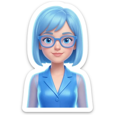 Blue translucent holographic female in a suit dress with blue glasses sticker