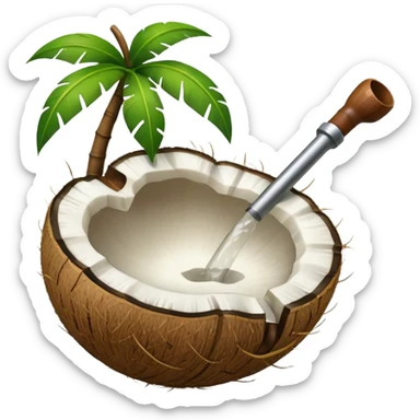 Coconut ith open and with pipe, outside the coconut should be green like raw sticker