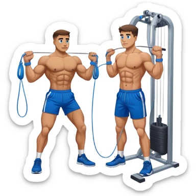 buff man with blue shorts using cable face-pull machine sticker
