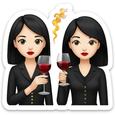 2 girls in black 1 smoking and 1 drinking wine both black hair  sticker