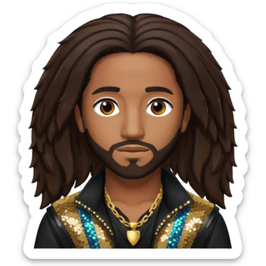 Omarion with long dark brown hair, dark brown sequin outfit sticker