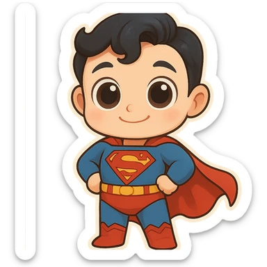 Make Superman's eyes even bigger, keep the chibi style, with no background. sticker